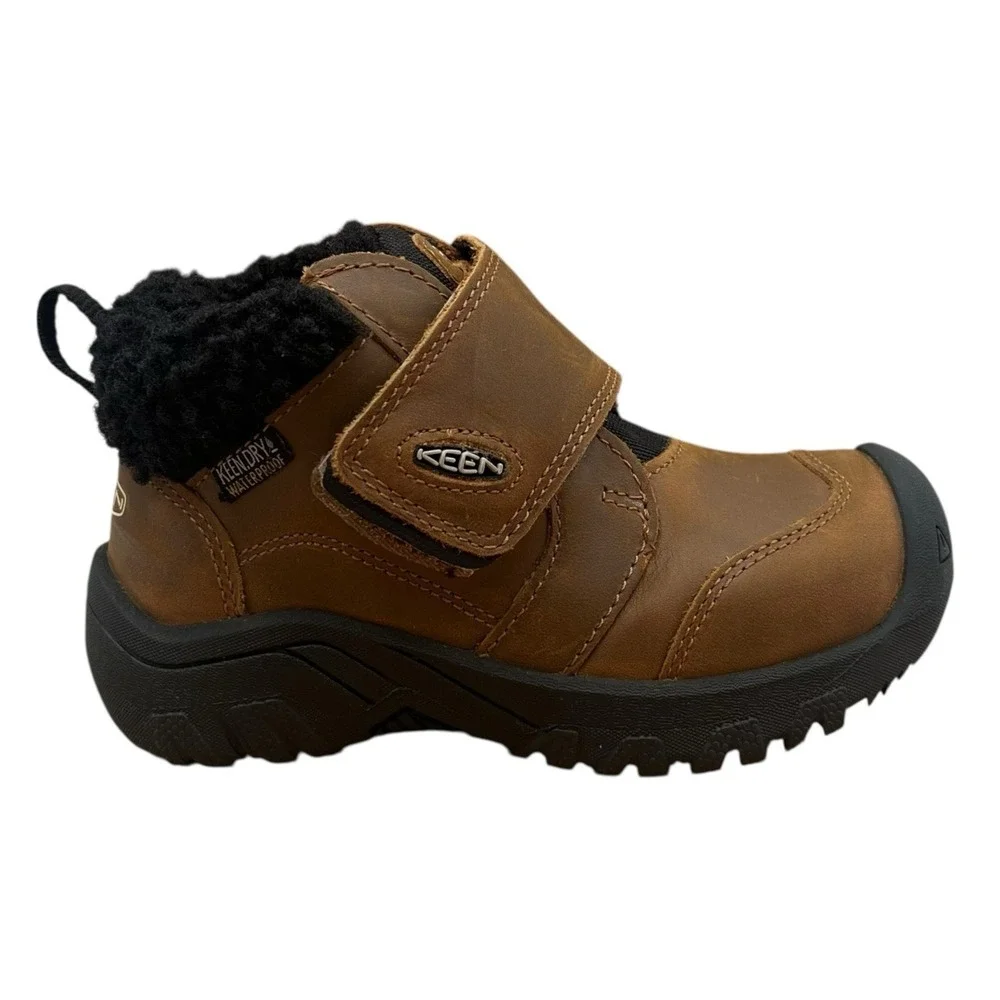 KEEN Toddler Boys Girls Waterproof Leather Boots Size 9 Brown Slip-on Mid Top